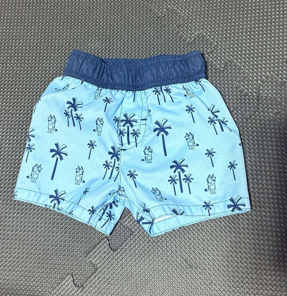 Bluey Toddler Boys Palm Tree Blue Swim Trunks 18 months with liner